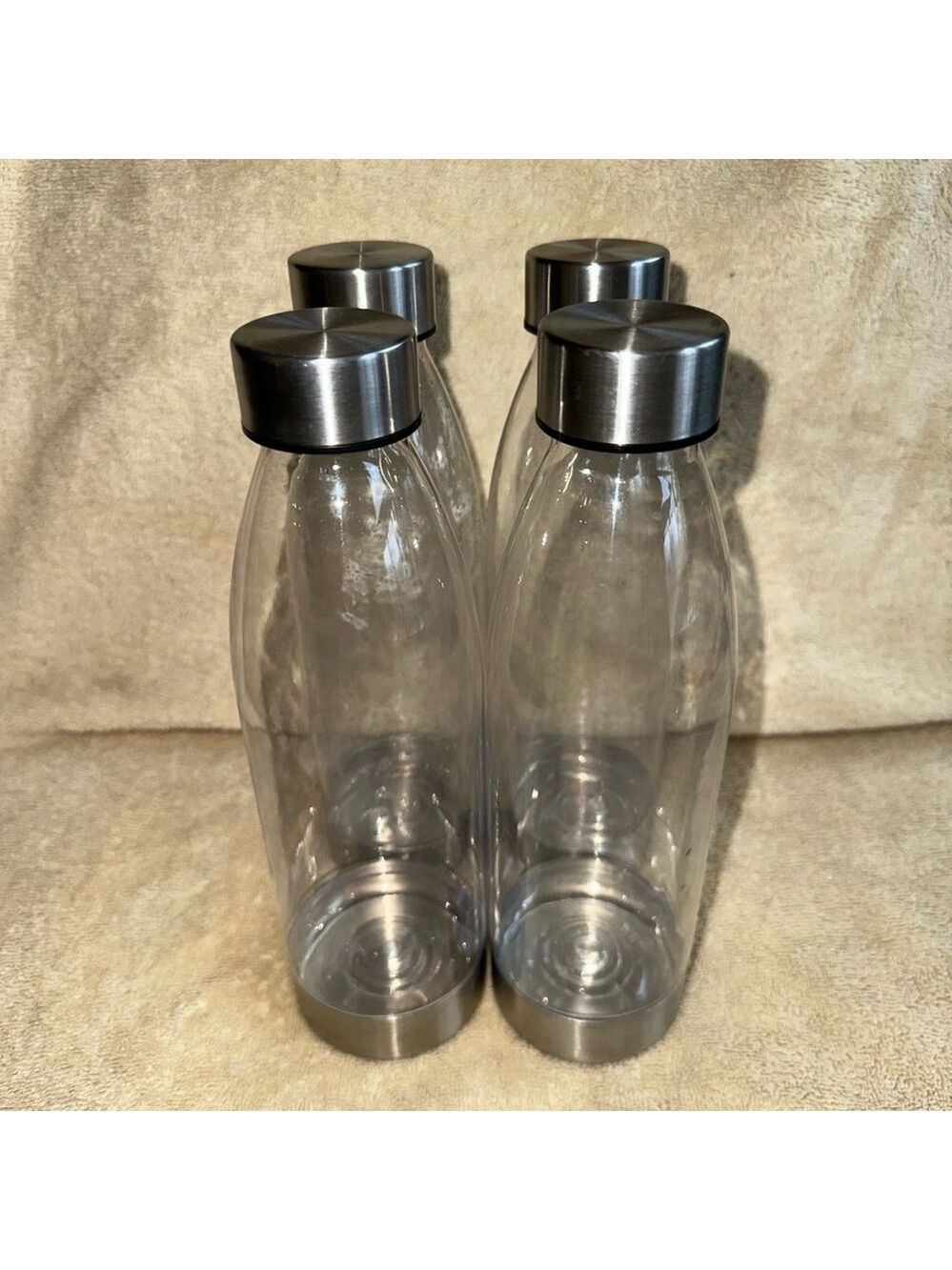 Preowned 26oz Clear BPA Free Plastic Stainless Steel Screw Cap Water Bottle Set